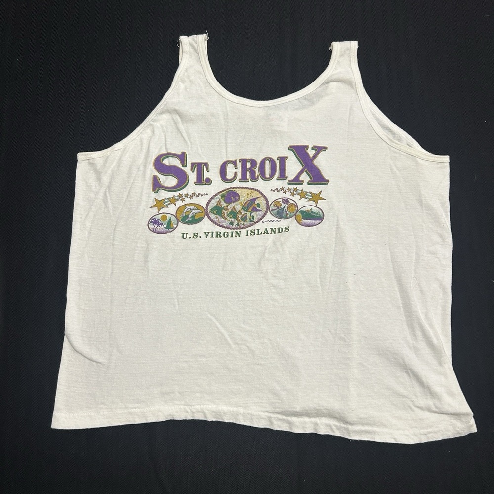 Vintage St. Croix Virgin Islands Tank Top Women's XL White 90s